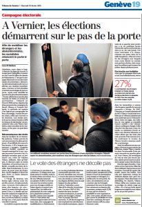 photo d'écran de l'article de la Tribune de Genève concernant la campagne de porte à porte du Parti Socialiste de Vernier